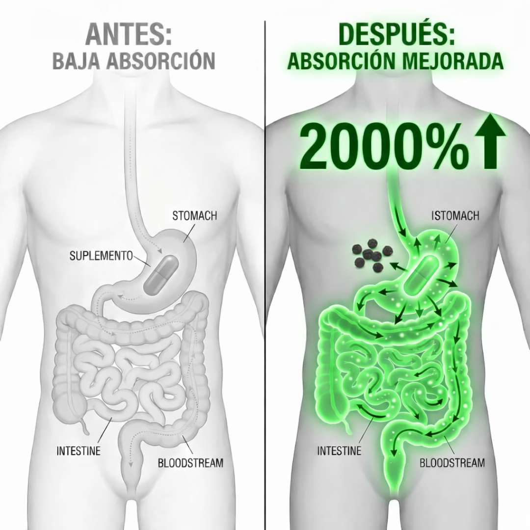 Antes: baja absorción. Después: 2000% mejorada